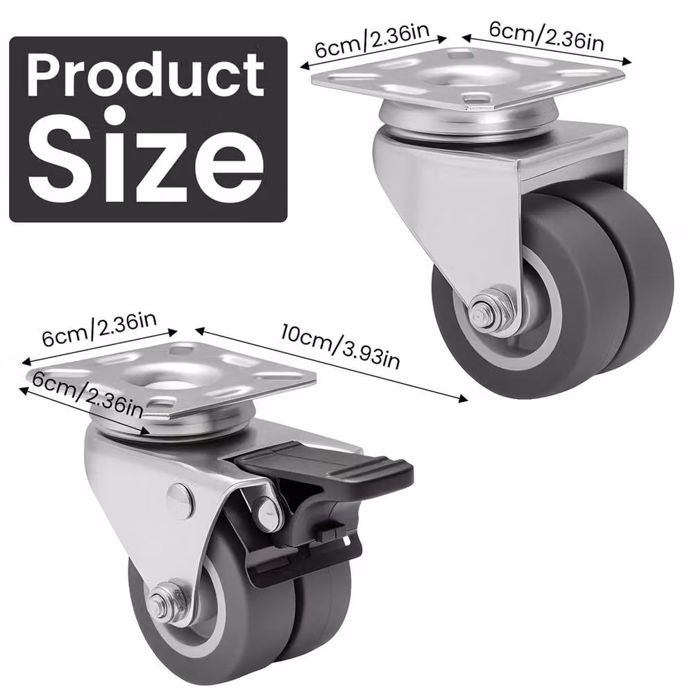 SPETLEK 4-Pack Heavy Duty 50mm Rubber Swivel Castors for Trolleys in Metallic Silver – 2