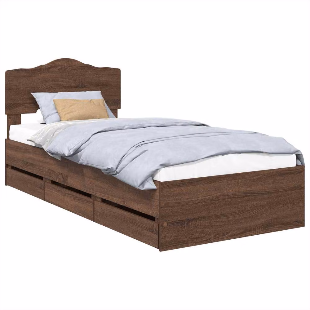 Berkfield Home Modern Bed Frame with Drawers in Brown Oak, W/D/H: 100 x 200 cm – 2