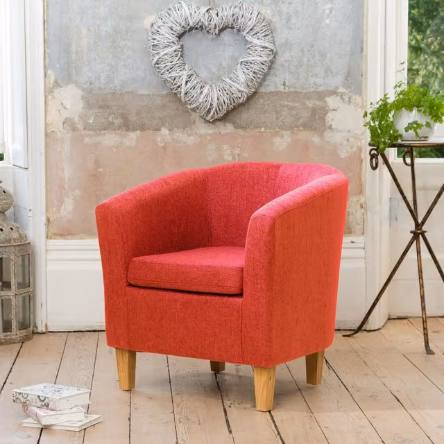 Artemis Home Alderwood Red Fabric Tub Armchair with Solid Wood Frame, Width: 68 cm