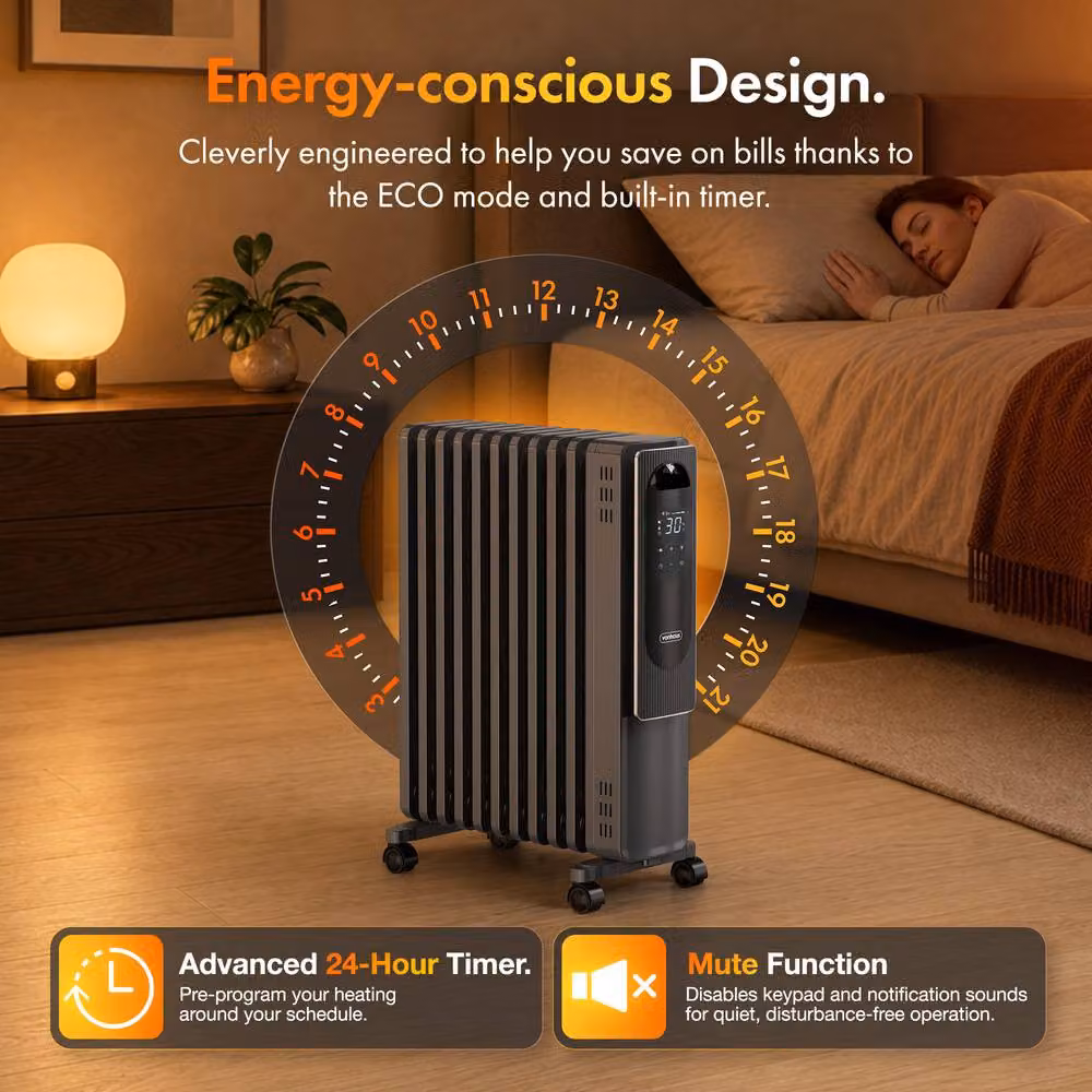 VonHaus U Shape 11 Fin Oil Filled Radiator with WiFi and Remote Control in Grey – 6