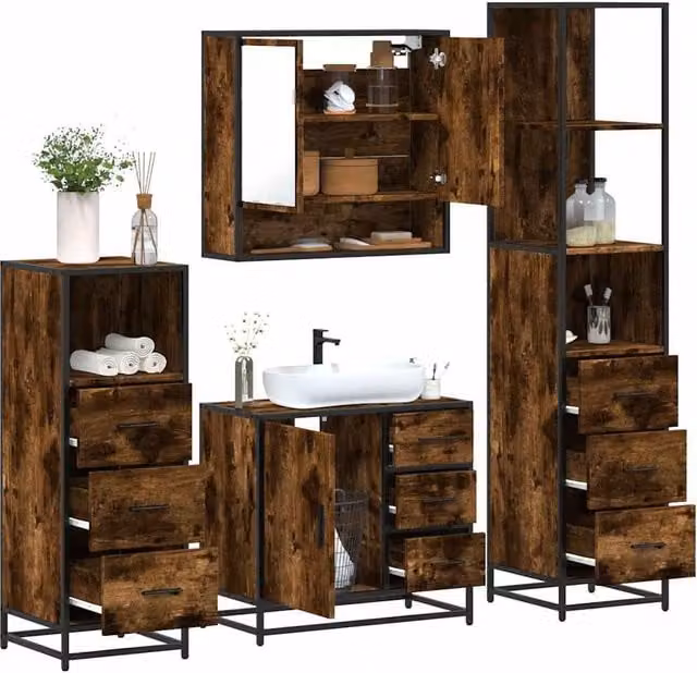 Berkfield Home 4-Piece Industrial Bathroom Furniture Set in Smoked Oak Brown