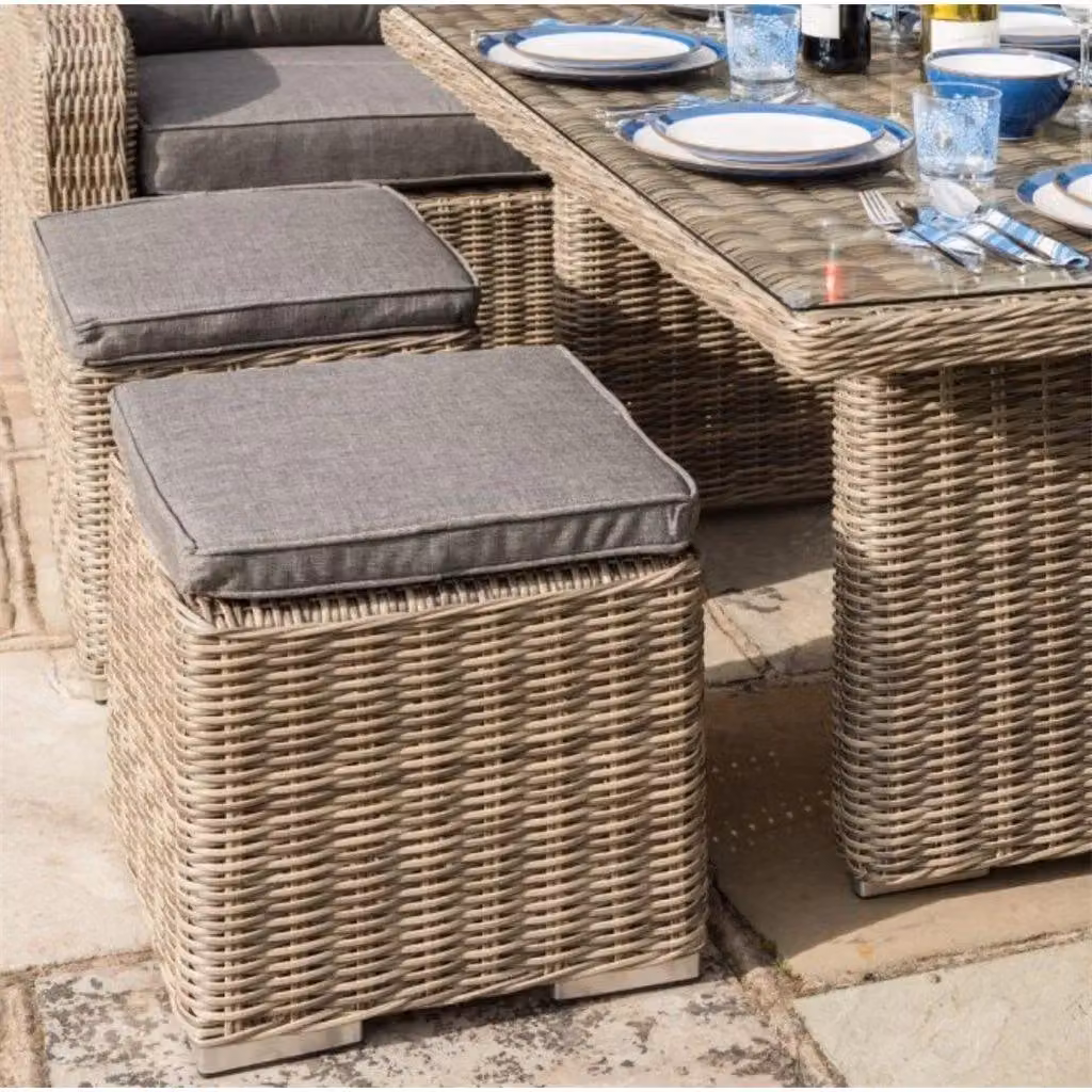 Cheshire 12 Seater Natural Weave Rattan Corner Dining Set in Light Brown – 3