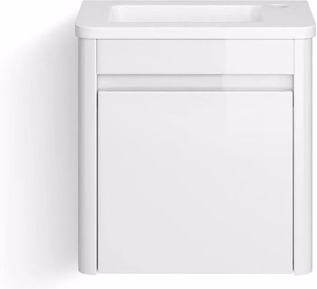FLAVORA Modern White Glossy Wall Mounted Bathroom Vanity Unit with Sink Basin and Soft Close Doors