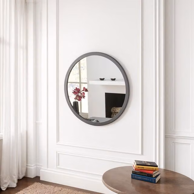 Yearn Modern Round Glass Wall Mirror, Grey, Diameter: 50 cm
