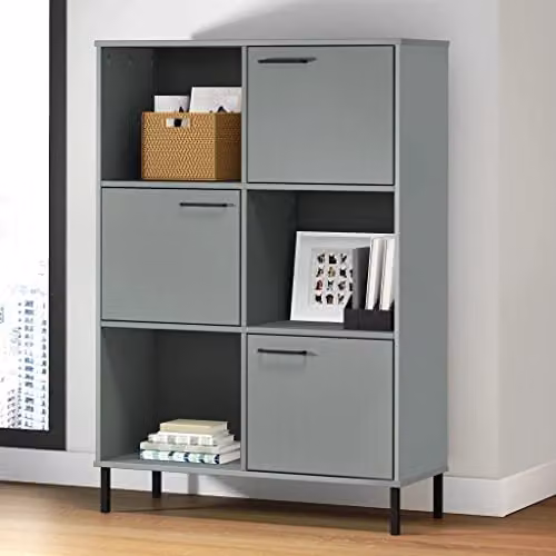 vidaXL OSLO Bookcase in Grey with Solid Pine Wood and Metal Legs, W/D/H: 90 x 35 x 128.5 cm – 2