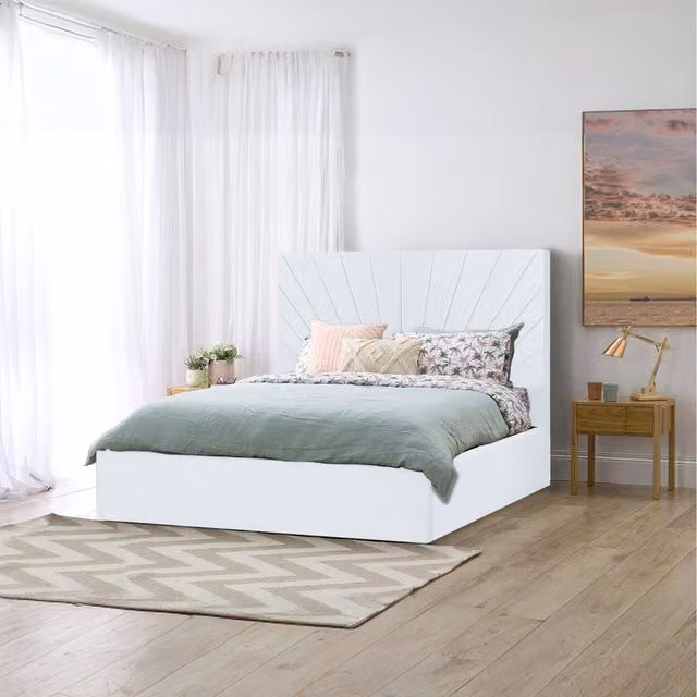 Desire Deco Sunrise Upholstered Velvet Storage Bed in White, 120 x 200 cm