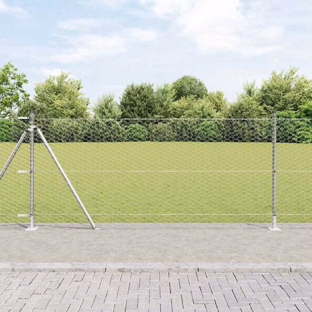 Berkfield Home Hexagon Fence in Silver Galvanised Steel, 1 x 10 m – 2