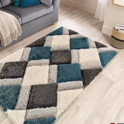Phoenox Textiles Limited Origin 3D GEO Shaggy Teal Geometric Rug in Blue and Petrol, W: 60 cm, L: 110 cm – 5