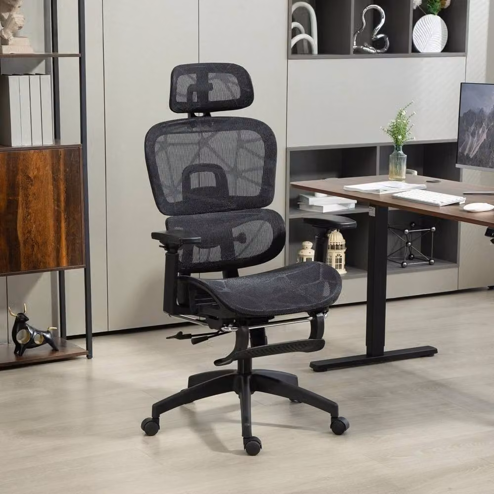 Ventryn Ergonomic Black Fabric Swivel Office Chair with Headrest and 3D Armrests – 3