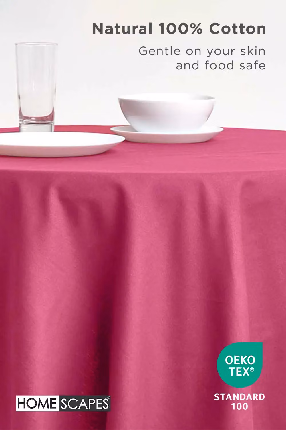 Homescapes Plain Round Cotton Tablecloth in Purple, Diameter: 178 cm – 3