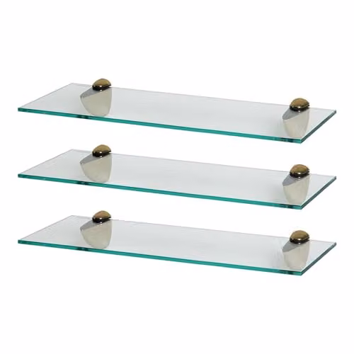 Harbour Housewares Set of 3 Floating Glass Bathroom Shelves in Gold and Transparent, W: 50 cm, D: 13 cm, H: 3 cm