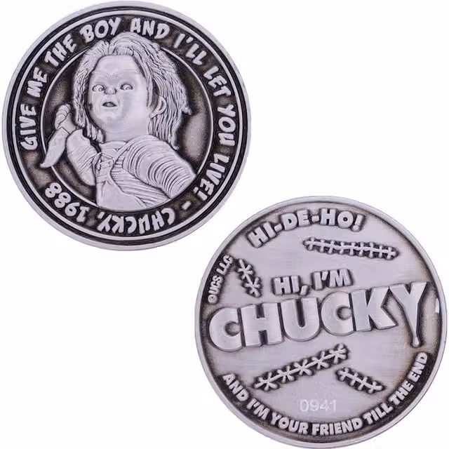 Chucky Limited Edition Collectible Round Metal Coin in Bronze and Silver