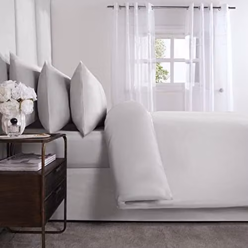 Highams 220 Thread Count Mako Satin Cotton Single Duvet Cover and Pillowcase Set, Silver Grey, Duvet Cover W/P: 135 x 200 cm, Pillowcase: 50 x 75 cm – 2
