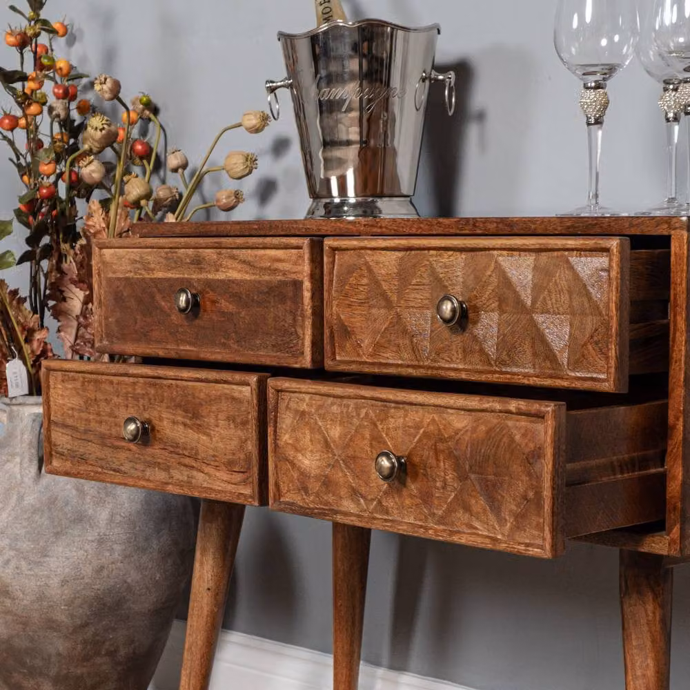 Elm Home And Garden Solid Mango Wood 4 Drawer Console Hall Telephone Table in Brown, W/D/H: 76.0 x 35.0 x 80.0 cm – 3