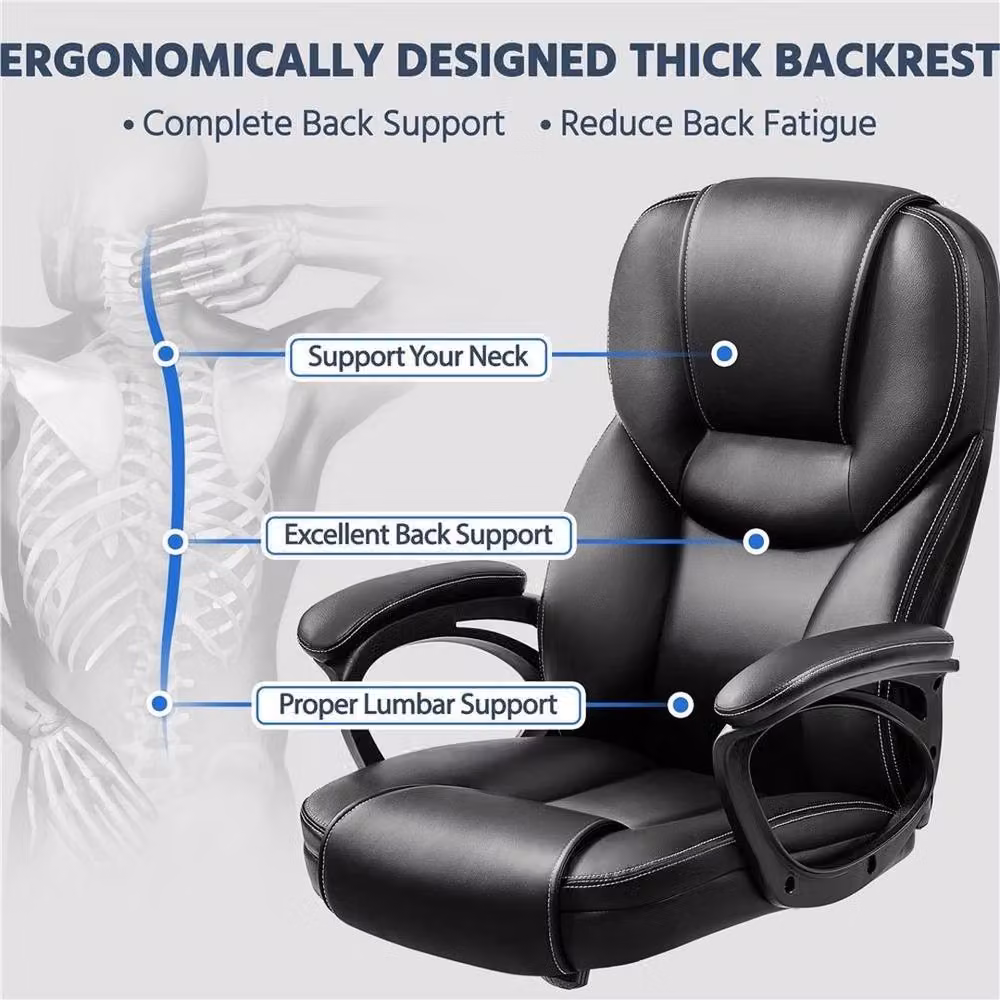 Kelvenix Big Tall Executive Office Chair in Black PU Leather with Headrest and Armrests – 4
