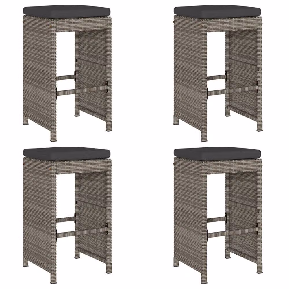 Berkfield Home Beautiful Garden Bar Stools with Cushions, 4 Piece Set, Grey Poly Rattan and Metal, H 76 cm x W 40 cm x D 40 cm – 3