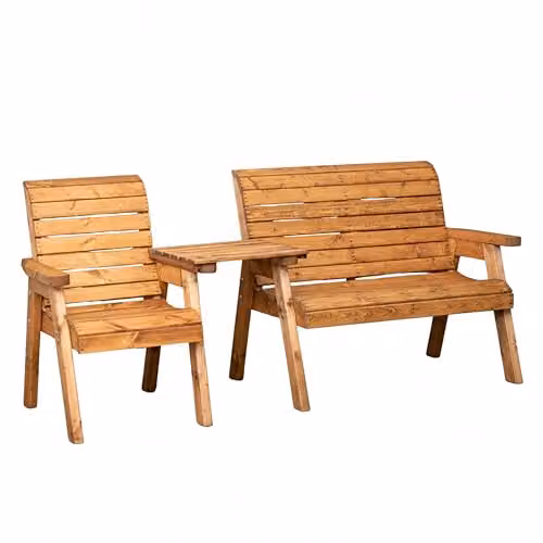 Samuel Alexander 3 Seater Chunky Rustic Wooden Garden Furniture Companion Set with Straight Tray in Brown – 2
