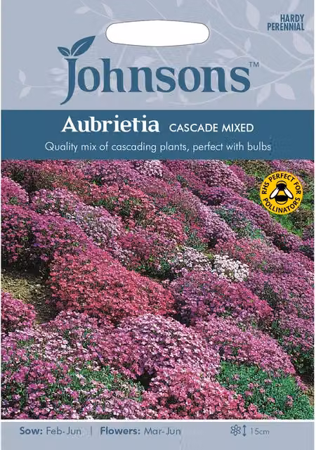 Johnsons Mixed Aubrietia Cascade Multicolour Flower Seeds for Ornamental Gardens and Ground Cover