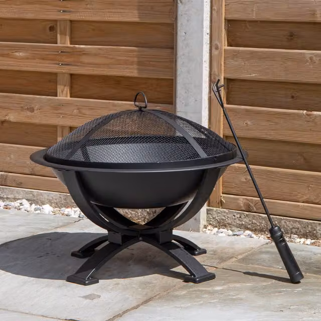 Samuel Alexander El Clasico Black Steel Outdoor Garden Firepit with Fire Poker, Diameter: 43 cm