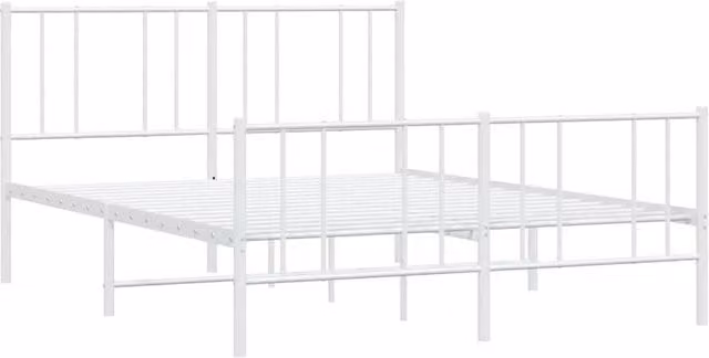 Berkfield Home Metal Bed Frame with Headboard and Footboard in White, W/D/H: 160 x 200 x 90 cm