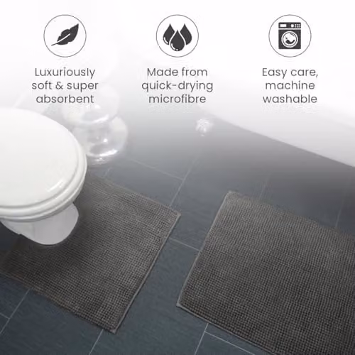Allure Bath Fashions Chenille Bobble Two Piece Bath and Toilet Mat Set in Charcoal Grey – 4