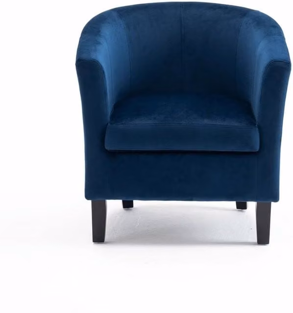 NESTLUNE Dark Blue Velvet Tub Chair with Black Legs