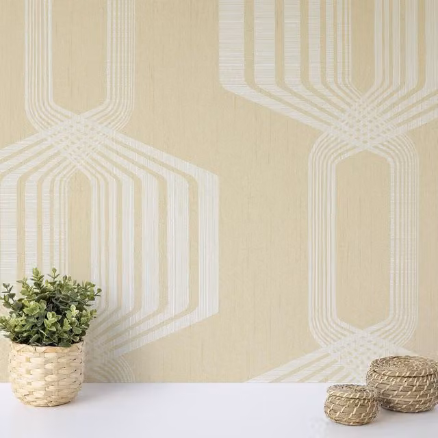 Wallquest Camden Retro Geometric Abstract Wallpaper in Beige and White