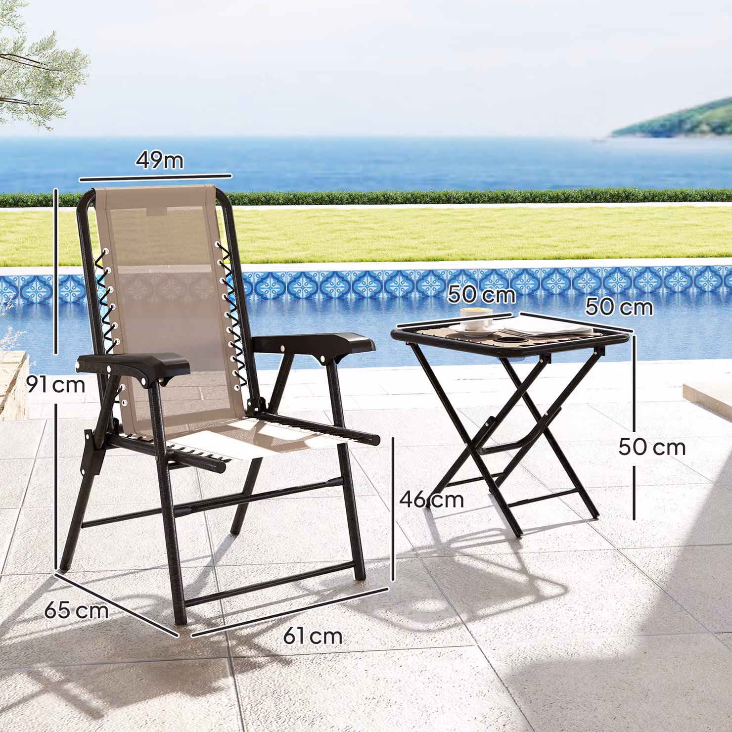 Outsunny Three-Piece Modern Garden Table and Chair Set in Beige – 3