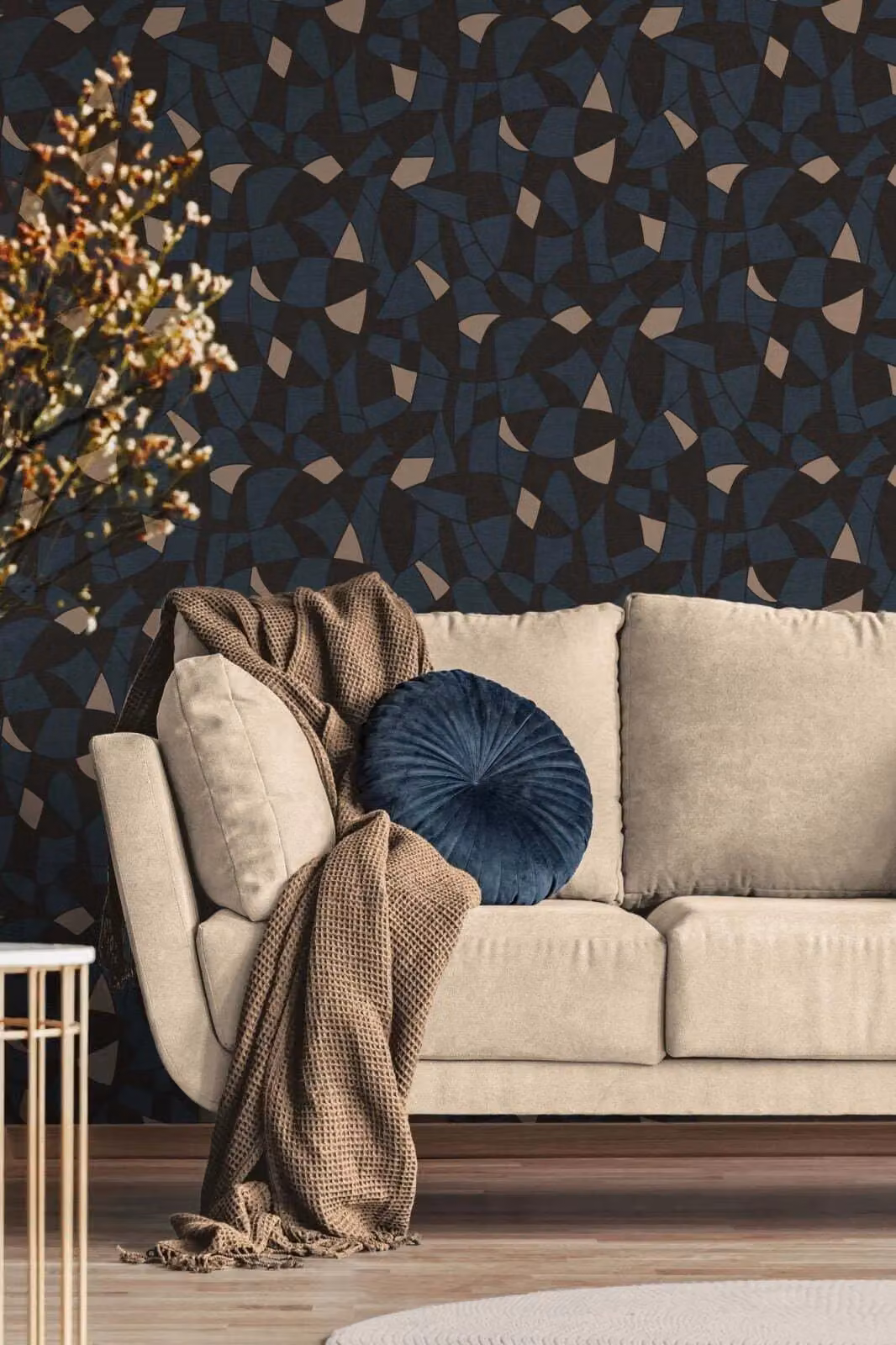A.S. Creation Graphic Mosaic Abstract Metallic Wallpaper in Black, Blue and Beige, Non-Woven, Matt Finish, W/H: 0.53 m x 10.33 m – 3