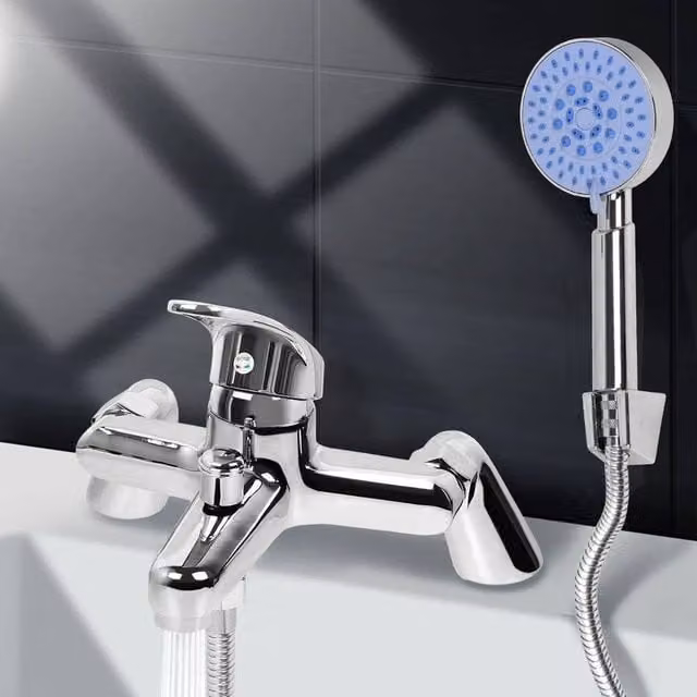 PAWNORA Wall Mounted Chrome Bath Filler Tap and Shower Set in Silver – 1