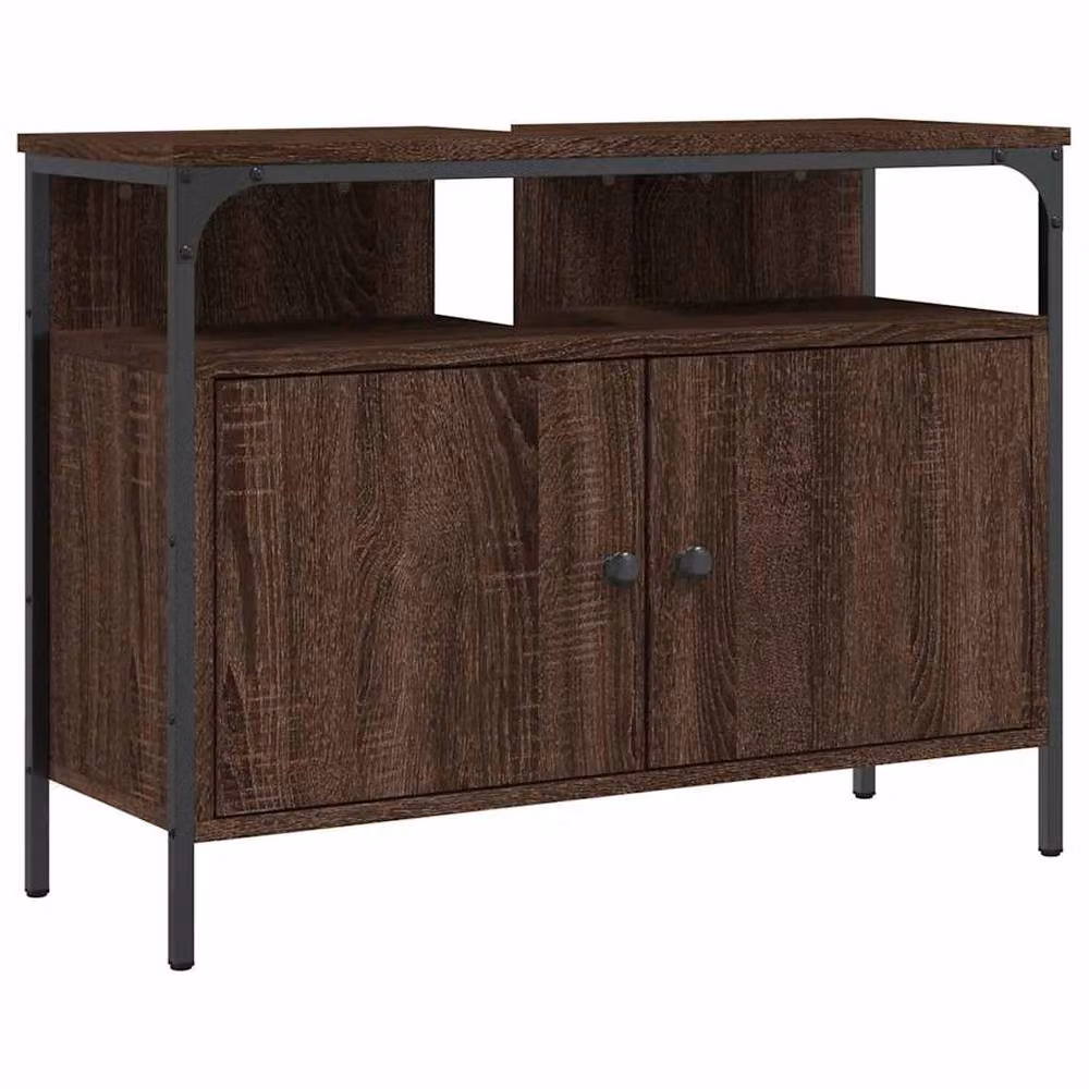 Berkfield Home Sturdy Bathroom Sink Cabinet in Brown Oak, W/D/H: 80 x 30 x 60 cm – 3