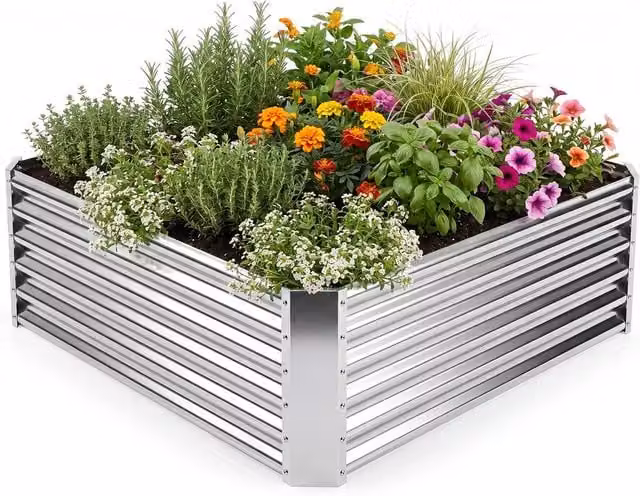 Costway Galvanised Steel Rectangular Raised Garden Bed Planter Box in Silver, W/D/H: 124 x 44.5 x 124 cm