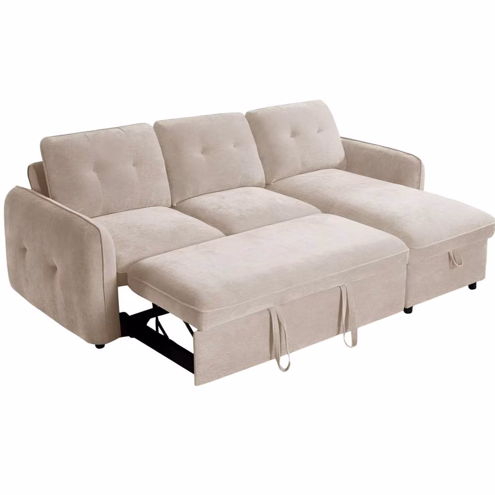 Beehive Furniture Marlowe L-Shape Upholstered Sofa Bed in Beige – 2