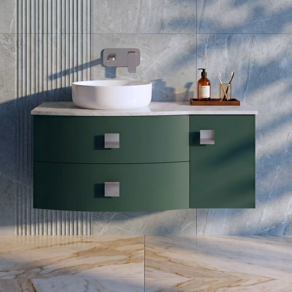 Balterley Gentleshaw Left-Hand Wall Hung 1 Drawer Vanity Unit in Green – 2
