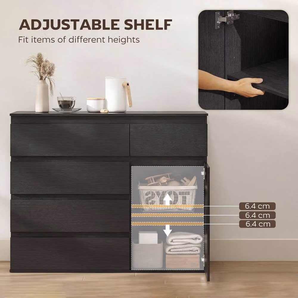 HOMCOM Modern Black 5-Drawer Chest of Drawers with Soft-Close Drawers and Cabinet – 5