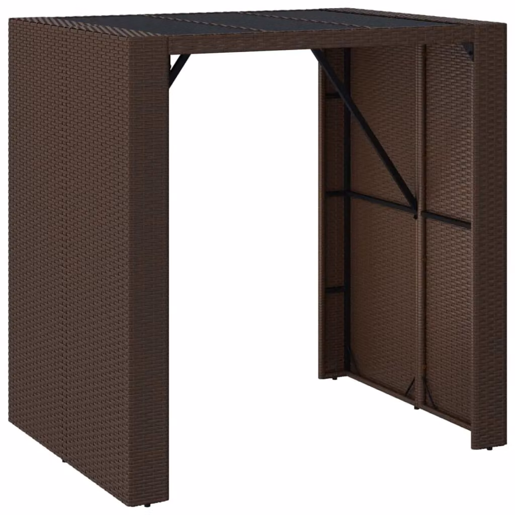 Berkfield Home Bar Table with Glass Top in Brown Poly Rattan, W/D/H: 105 x 80 x 110 cm – 2