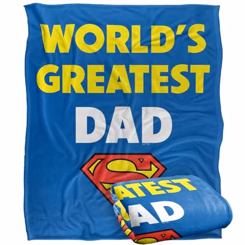 LOGOVISION Superman Worlds Greatest Dad Super Soft Silky Touch Fleece Throw Blanket, Multicolour, W: 152 cm, D: 127 cm