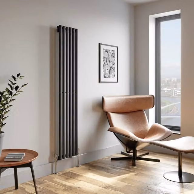 Temprazo Horizontal Oval Tube Double Panel Designer Radiator in Anthracite Grey, H: 1440 mm, W: 600 mm, D: 55 mm