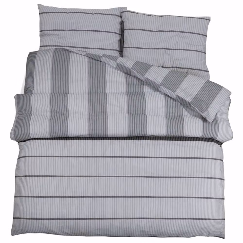 Berkfield Home Elegant Grey Cotton Duvet Cover and Pillowcase Set W: 220 cm, H: 240 cm – 3