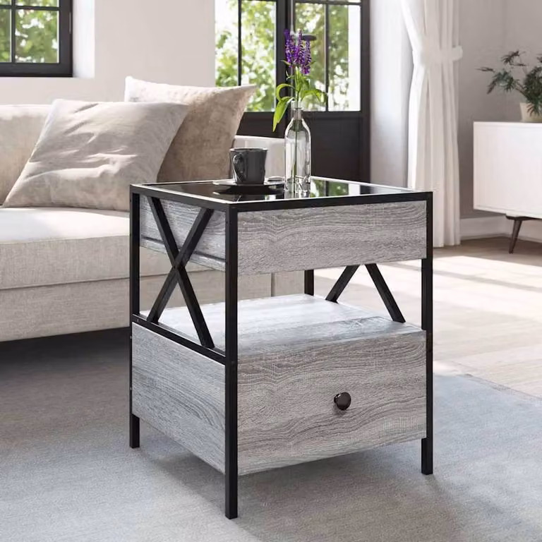 Berkfield Home Decorative Coffee Table with Infinity LED in Grey Sonoma, W/D/H: 40 x 40 x 51 cm