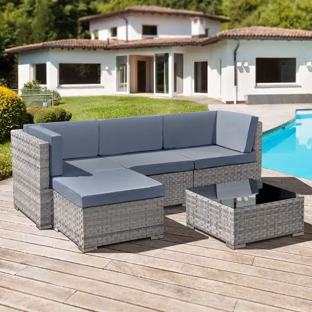 Oseasons Trinidad Rattan 4 Seat Modular Chaise Lounge Set in Grey