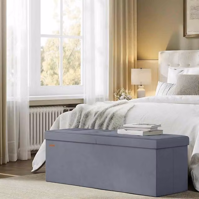 The Bazaarist Velvet Storage Chest Flip Lid Ottoman in Dark Grey