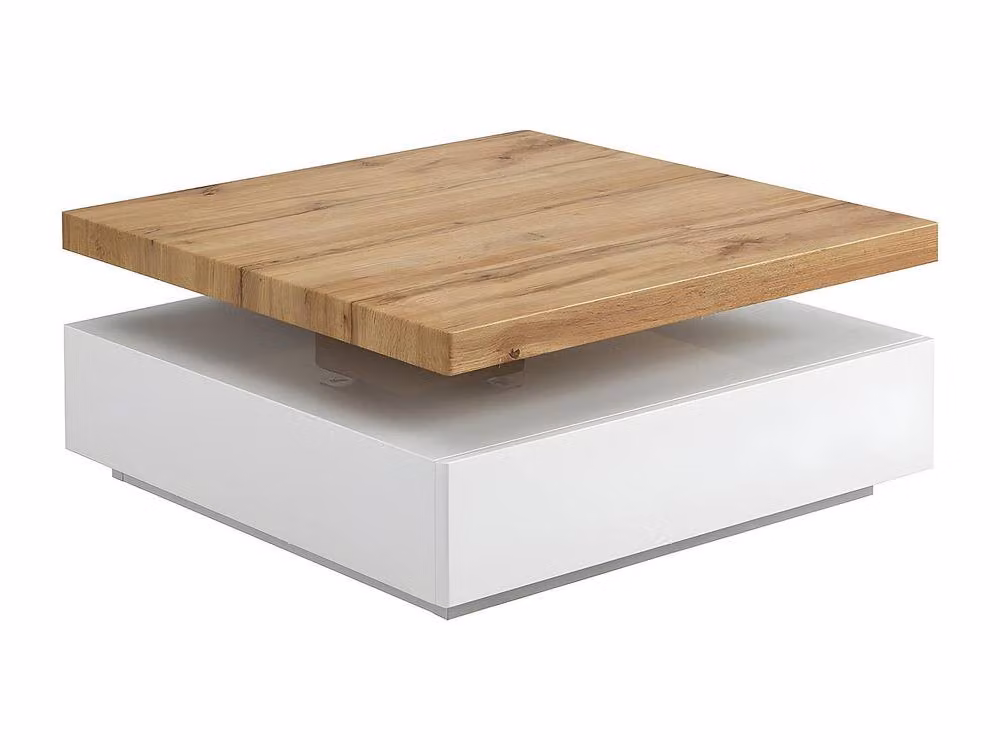 Vente-unique Modern MDF Coffee Table with 1 Drawer and Swivelling Tray in White and Light Oak, W/D/H: 80 x 50 x 42 cm – 2