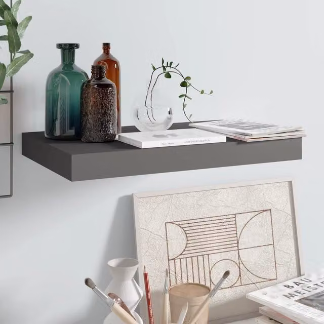 Berkfield Home Floating Wall Shelf in High Gloss Grey, W: 40 cm, D: 23 cm, H: 3.8 cm – 1