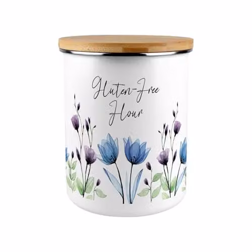 Purely Home Blooming Lovely Flowers Enamel Flour Canister in Blue and Purple Floral Extra Large