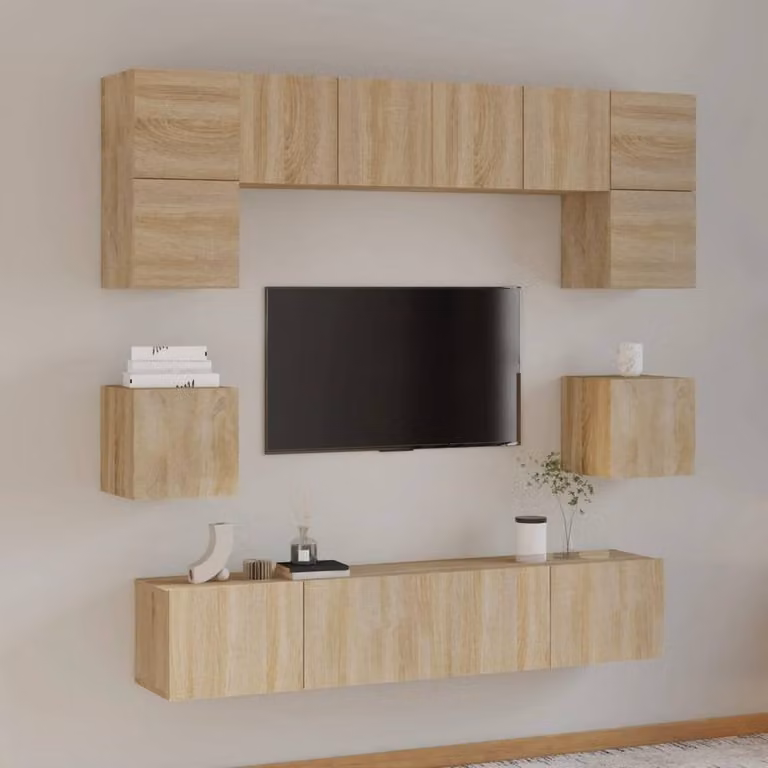 Berkfield Home Classic 8 Piece TV Cabinet Set in Sonoma Oak and Beige Engineered Wood