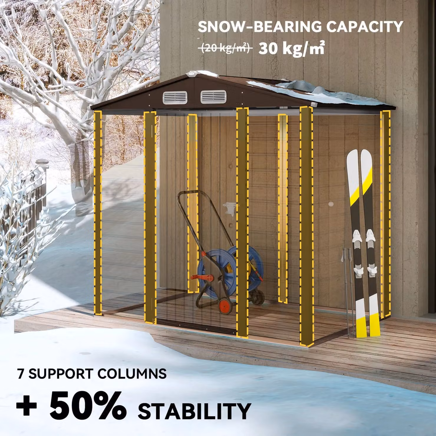 OUTSUNNY Brown Oak Metal Garden Shed with Vent and Single Door – 3