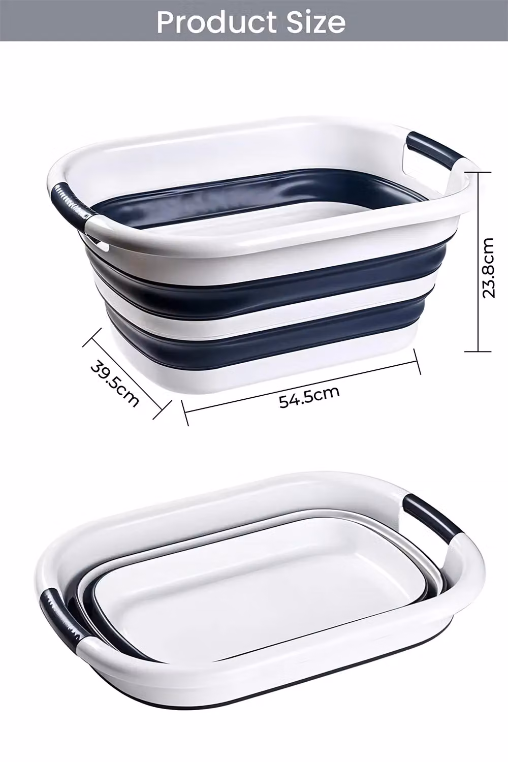 Neel Blue Collapsible Oval Laundry Basket with Handles, Blue and White, 26L – 2
