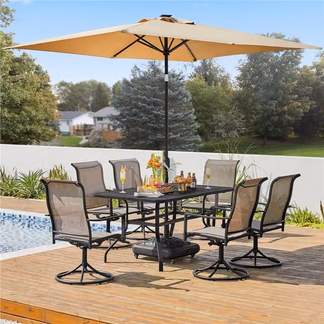 Yaheetech Modern Black Metal Outdoor Dining Bistro Table with Umbrella Hole