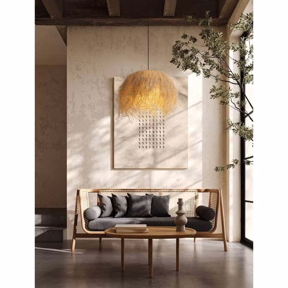 Netlighting Jaunet Dome Pendant Ceiling Light in Black and Beige Rattan with E27 Socket – 2